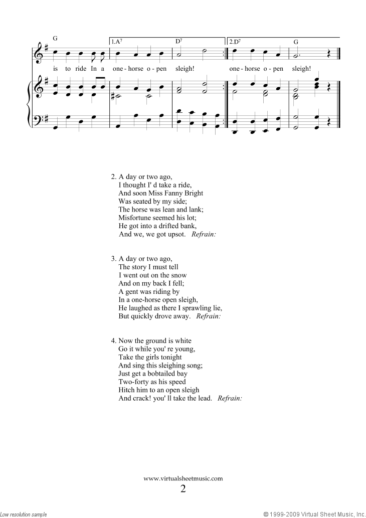Jingle Bells Christmas Song Sheet Music, Page 2