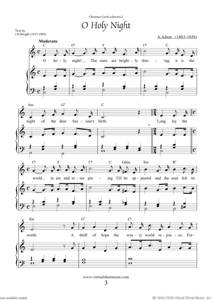 O Holy Night Christmas Song Sheet Music, Page 1