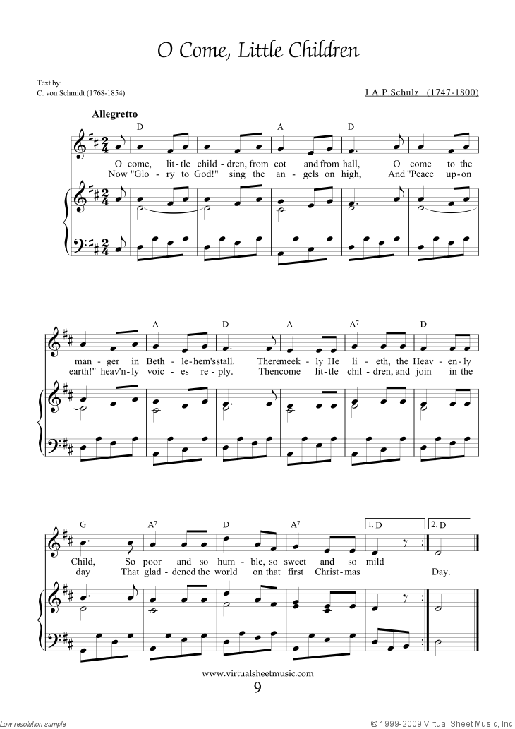 O Come Little Children Christmas Song Sheet Music, Page 1