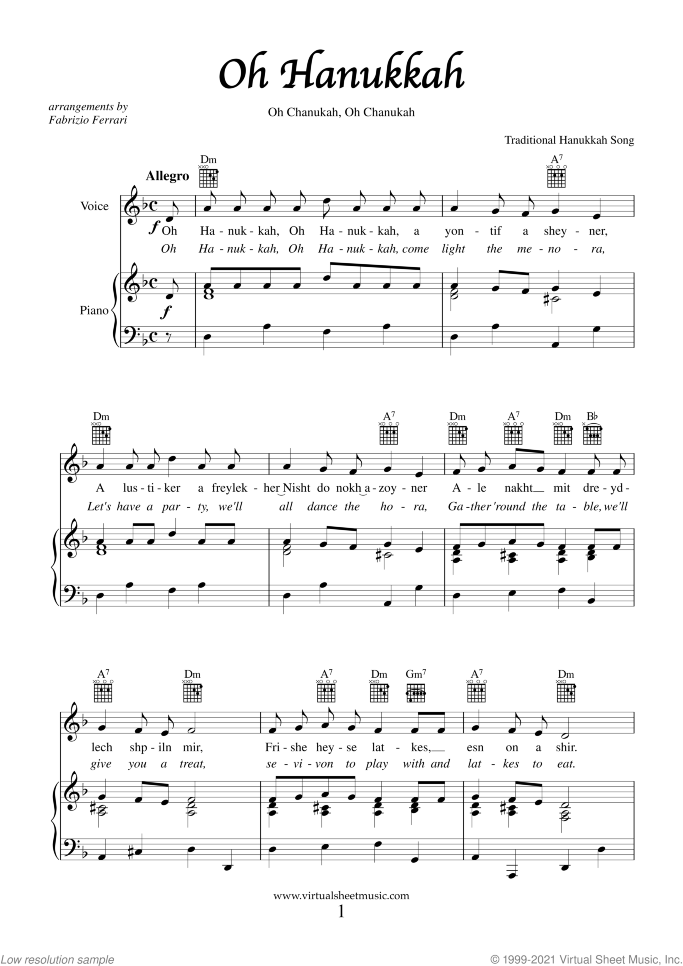First page of Hanukkah Songs Collection (Chanukah songs)